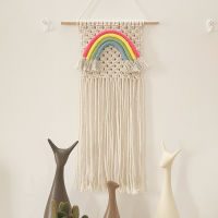 Macrame สายรุ้งทอ Tapestry Nordic สไตล์ Bohemian ตกแต่งภายในกำแพงฉากหลังแขวนของตกแต่งห้องเด็กจี้