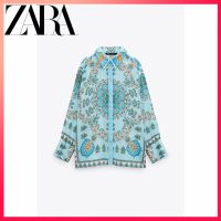 Zara ฤดูร้อนใหม่ผู้หญิงดอกไม้พิมพ์ปกเสื้อแขนยาวผ้าเดรป 912