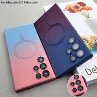 เคสซิลิโคนไล่ระดับสีทรงสี่เหลี่ยมหรูหราสำหรับ Samsung Galaxy S23 S22พิเศษสำหรับ Magsafe เคสกันกระแทกเคสกันชนแบบนิ่มชาร์จไร้สาย