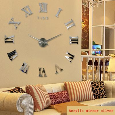[24 Home Accessories] นาฬิกาแขวนผนังขนาดใหญ่กระจกดิจิทัลมาจริงมาแรงนาฬิกาควอตซ์โลหะทันสมัยสำหรับห้องนั่งเล่น Gratis Ongkir ตกแต่งบ้าน