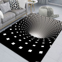 Vortex Illusion Rug 3D Trap Effect Bottomless Hole Car Geometric Black White Grid Bedroom Living Room Anti Slip Floor Mats