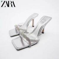 summer 2023 ZARAˉwomens shoes silver transparent all-match buckle sandals bright inlaid French high-heeled sandals