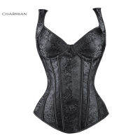 2021Charmian Womens Gothic Retro Overbust Corset Vest Sexy Shoulder Straps Spiral Steel Boned Bustier with Lightly Cup Corselet