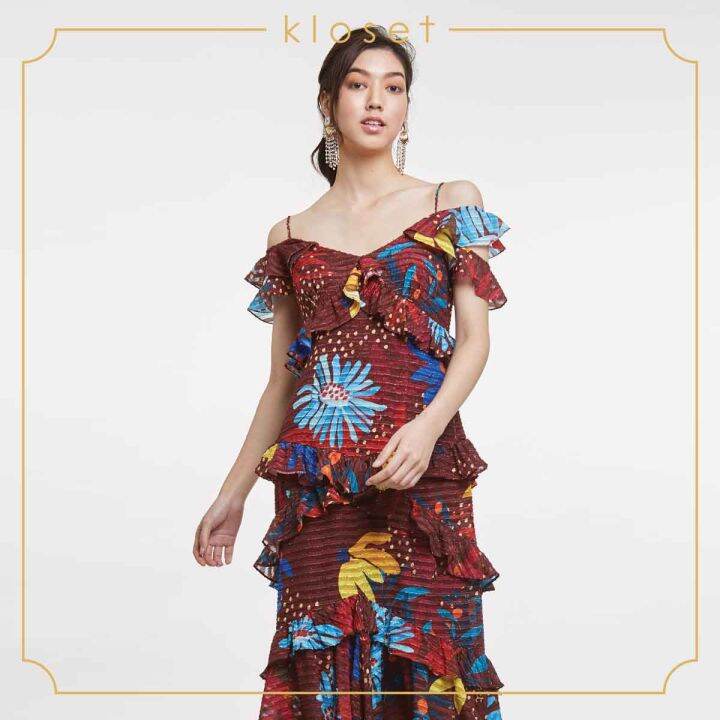 kloset-design-summer-dress-with-ruffles-detail-rs20-d010-เดรสผ้าชีฟอง-เดรชผ้าพิมพ์-เดรสแฟชั่น-เดรสสายเดี่ยว
