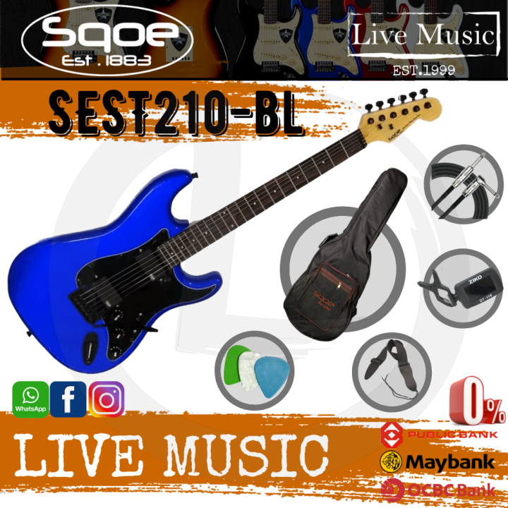 SQOE SEST210-BL Super Stratocaster Body HH Electric Guitar Rosewood ...