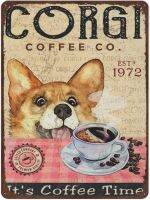 โบราณทนทานโลหะเข้าสู่ระบบ Corgi สุนัขโปสเตอร์กาแฟดีบุกเข้าสู่ระบบตกแต่ง