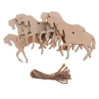 10Pieces Wood Horse Shape Cut Out Ornament Embellishment Tag with String Clips Pins Tacks