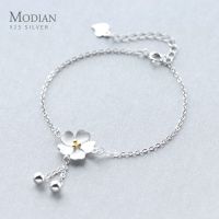 Modian สร้อยข้อมือโซ่ลายดอกเดซี่คลาสสิกน่ารัก925เงินสเตอร์ลิงเครื่องประดับแบบเรียบง่ายสำหรับผู้หญิงเครื่องประดับแฟชั่น S925 Bijoux