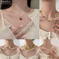 MIAOYA Fashion Jewelry Shop สร้อยคอลูกปัดหลากสีสำหรับสุภาพสตรี จี้อะคริลิคเชอร์รี่สำหรับนักเรียน ของขวัญวันเกิดที่สวยหรู