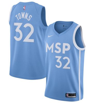 Ready Stock 22/23 Top Quality Mens No.32 Karl-Anthony Towns Minnesota Timberwolves 2019/20 Season Swingman Jersey - Blue