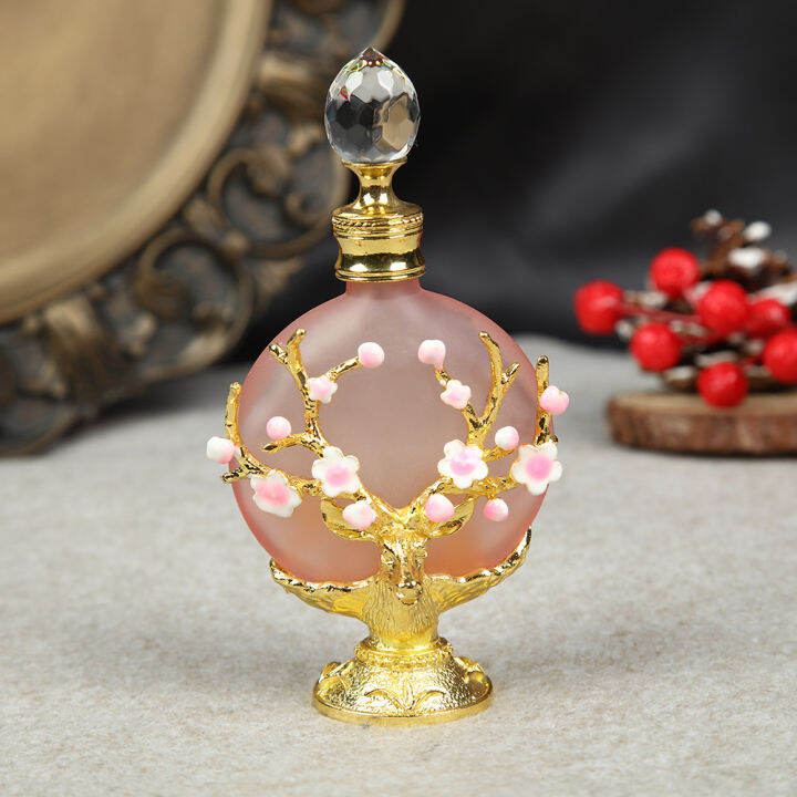 Vintage Crystal Perfume Bottle,Pink Peach Blossom 30ML Refillable Empty