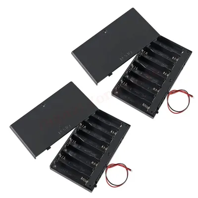 2Pcs 8 x 12V AA Battery Holder Storage Box Battery Container Case with Cover ON/Off Switch and Wire Leads