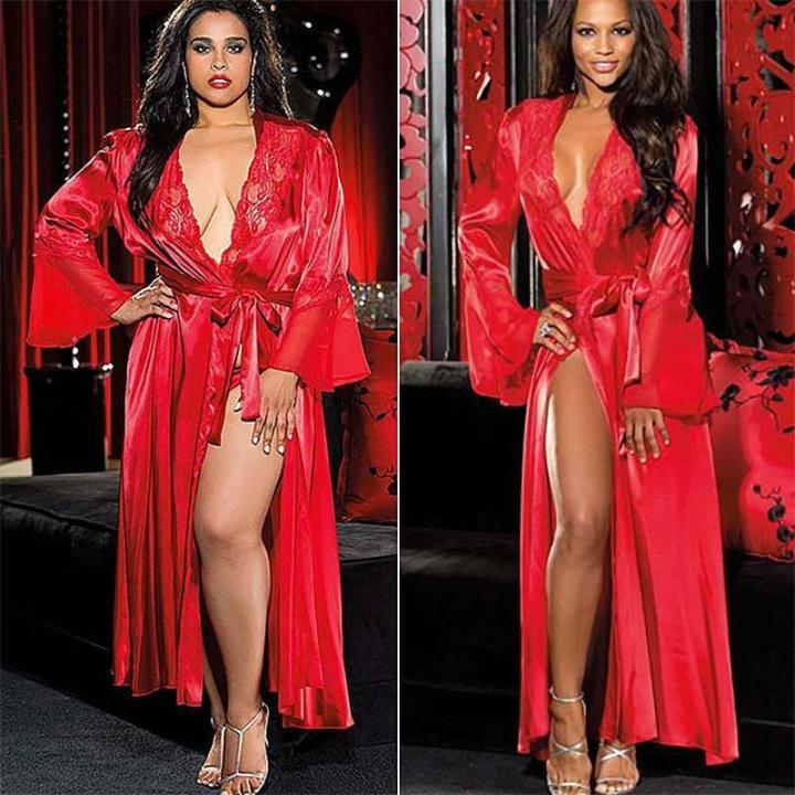 redcloud-ชุดนอนเซ็กซี่-robe-ชุดชั้นในสตรี-nightdress-ยาวเสื้อคลุมผ้าลูกไม้ชุดชั้นใน