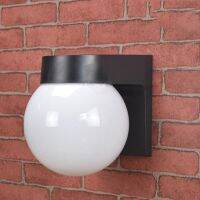 LED Wall Lamp Modern Loft Villa Outdoor Porch Light Black White PC Base Milky Acrylic Lampshade E27 Ball Outdoor Wall Lights