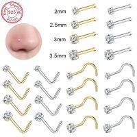 ZS 18/20G 925 Sliver Nostril Piercings Gold Plated Nose Studs Shiny Zircon Septum Nose Rings for Women Real Sterling Nose Stud Body jewellery