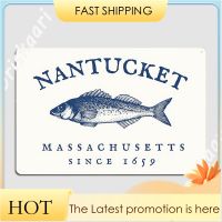 วินเทจ Nantucket Massachusetts ตกปลาโลหะโลโก้ผนังหลุมห้องนั่งเล่นสนุกจิตรกรรมตกแต่งดีบุกโลโก้โปสเตอร์ 20 * 30 ซม