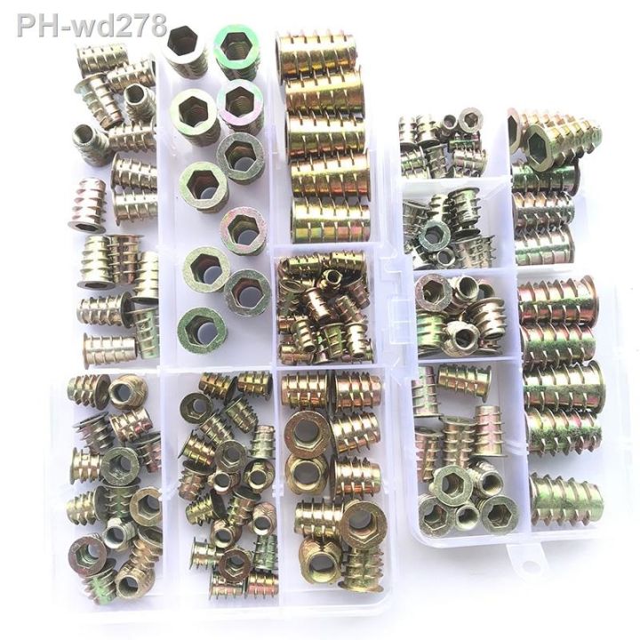 zinc-alloy-thread-for-wood-insert-nut-set-m4-m5-m6-m8-m10-flanged-hex-drive-head-furniture-nuts-furniture-thread-embedded-insert