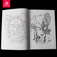 Tattoo Book Stencil แบบดั้งเดิม Manuscript กระเป๋าเป้สะพายหลังแขน Hua Dan Geisha สีดำและสีขาว Impermanence Line Draft Book