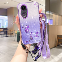 เคสใส่โทรศัพท์ดอกไม้แวววาวหรูสำหรับ OPPO A78 A78NFC A58 A98 A57 A77S A77 A76 A96 Oppo A16 A17K OPPO A58 A15 A15S สายคาดที่คล้อง A55 A54ชุบโลหะด้วยไฟฟ้าเคสมือถือไล่ระดับสี A17 4G 5G ฝาครอบ4G พร้อม