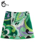 OneBling Casual Traf 2022 Summer Sleeve Green Shirt Mini Skirt Female Chic Top Women Beach Printed Folds Front Long Elegant