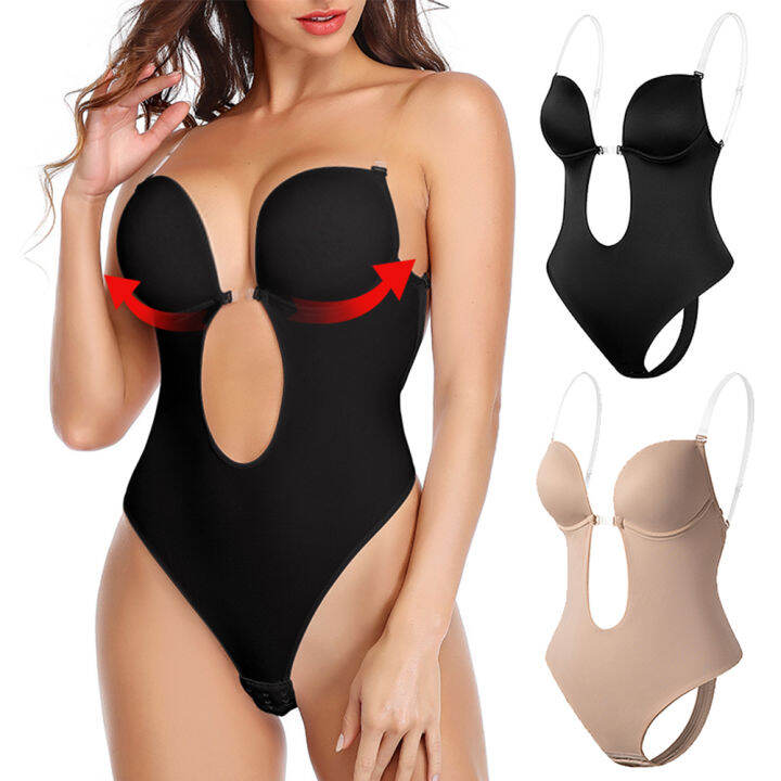 Women Body Shaper Strapless Bodysuit Push Up Shaper Shapewear U Plunge Seamless Underwear Full