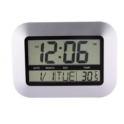 【Worth-Buy】 จอแสดงอุณหภูมินาฬิกาปลุกโต๊ะทำงานสีเงินห้องนอนโต๊ะในครัวนาฬิกาขนาดใหญ่ดิจิตอลรองรับ4ภาษา