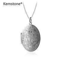 Kemstone Gold/Silver Plated Ellipse Dog Tag with Retro Flower Texture Pendant Necklace Snake/Small Chain Can be Seleted Jewelry for Men