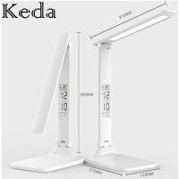 LED Reading Desk Lamp Eye-Care Study Book 9 Modes 3200K-6000K USB Charged Rechargeable Battery Table Light Day Clock Thermometer