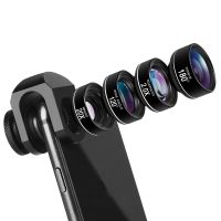 High-End 4 in 1 Phone Camera Lens Kit Fish Eye Wide Angle Macro Telephoto Lenses with Universal Clip Lentes for 95% Smartphones