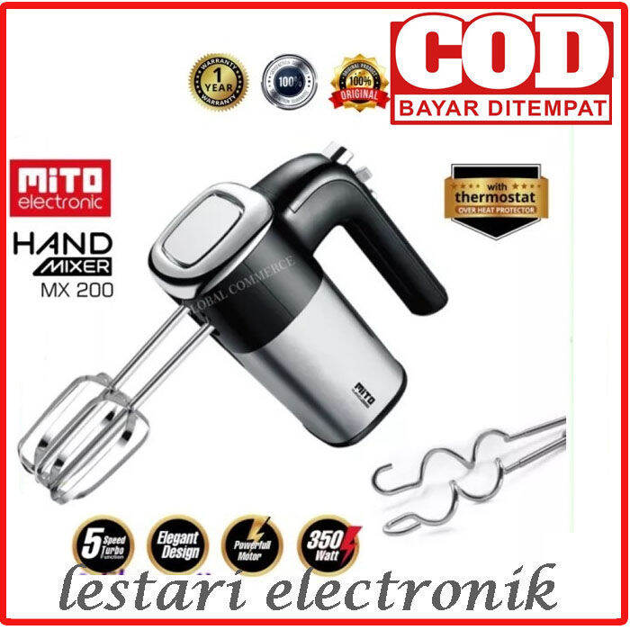 MITO Hand Mixer Stainless MX 200 Dengan 5 Speed Fungsi Turbo Lazada