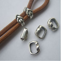 50pcs Antique Silver Color Knots Slider Spacer Beads For 5mm Round Leather Cord Diy Bracelet Findings