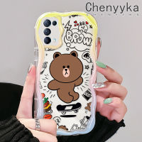 เคส Chenyyyka สำหรับ OPPO Reno 5 5G Reno 5K 5G เคส X3 Lite เคสลายการ์ตูนหมีสีน้ำตาลน่ารักลายเนื้อครีมสดใสเคสเคสโทรศัพท์โปร่งใสกันกระแทกเรียบง่ายปลอกป้องกันซิลิโคนใส