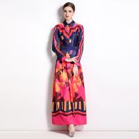 Women New Dress Real Shot  Flower Print  Maxi Dress Long Sleeve A- Line DRESS