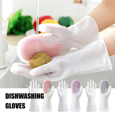 Dish Washing Cleaning Kitchen Gloves PVC Single Brush Scrub Nonslip Rubber Gloves For Household Restaurant Kitchen Utensil Tools Safety Gloves