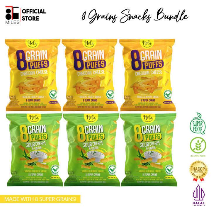 NOLA 8 Grain Puffs Snacks Bundle 6 packs (3 Sour Cream & Onion