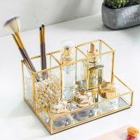Geometry Transparent Glass Cosmetic Brush Storage Bucket Dressing Table Skin Care Products Perfume Cosmetics Desktop Storage Box
