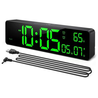 Digital Wall Clock Large Display with Time, Date, Temperature, LED Digital Alarm Clock with Snooze for Bedroom