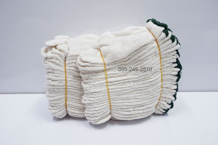 ถุงมือผ้าสีขาว-ขอบเขียว-ถุงมือผ้าฝ้าย-ถุงมือโรงงาน-ถุงมืออุตสาหกรรม-น้ำหนัก-500-กรัม-แพ็คละ-12-คู่-1-โหล