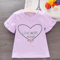 1-7Years Baby Girls Short Sleeve T-shirt Summer Cute Love Printed Cotton Kids Clothes