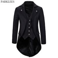 Gothic Victorian Tailcoat Jacket ผู้ชาย Steampunk ยุคกลางคอสเพลย์เครื่องแต่งกายชาย Pirate Viking Renaissance อย่างเป็นทางการ Tuxedo เสื้อ2XL