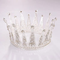 บาโรก R Mewah Pengantin Kristal Tiaras Pusingan Mahkota Puteri Ratu Diadem ผ้าคลุมหน้าพลอยเทียม Aksesori Rambut Perkahwinan