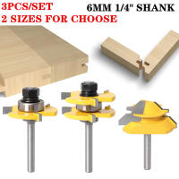 3PCS 14 "6Mm Shank Tongue &amp; Groove Router Bit ชุดเครื่องมือ45 ° ล็อค Mitre Bit-เหล็กแข็ง Woodworking Mill Bit