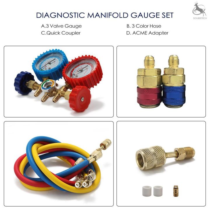 ☞cod 3 Way Refrigerant Gauge Ac Diagnostic Manifold Freon Gauge Set For