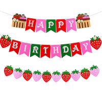 Strawberry Theme Birthday Party Supplies Strawberry Happy Birthday Banner for Girl 1st 2nd 3rd Birthday Decoration