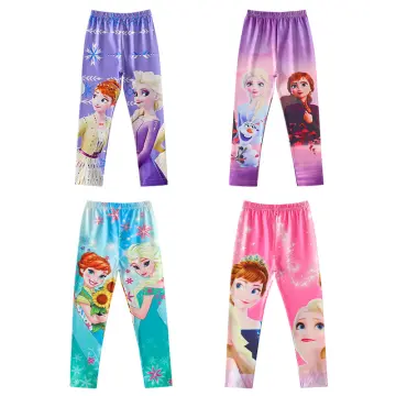 Frozen Elsa Anna Printed Kids Girls Elastic Waisted Long Pants Straight Leg  Trousers Bottoms