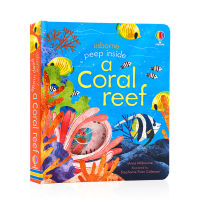 Peep inside a coral reef Usborne peeking at the original picture book in English Series coral reef cardboard flipping Book hole Book Childrens Enlightenment cognitive mechanism game book learning while playing eusborne