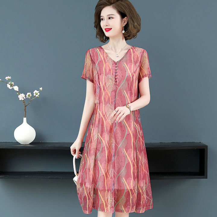 👗👗 Ylm-2266 Middle-Aged Mom Summer Clothes Dress New 4050 Middle-Aged ...