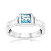 CHRISHA_แหวนเงินแท้ 925 ประดับพลอยบลูโทแพซ (Blue Topaz) และเคลือบด้วยทองคำขาว ขนาด 7 *บริการปรับขนาดแหวนฟรี แชทกับร้านก่อนสั่งซื้อ*