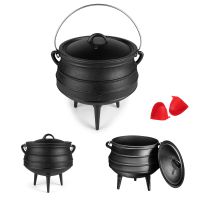 Pre-Seasoned Cauldron Cast Iron | 8 Quarts - African Potjie Pot with Lid | 3 Legs for Even Heat Distribution - Premium Camping Cookware for Campfire, Coals and Fireplace Cooking (Large)