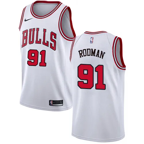 Original NBA Heat Pressed Men's White Chicago Bulls 91 Dennis Rodman ...